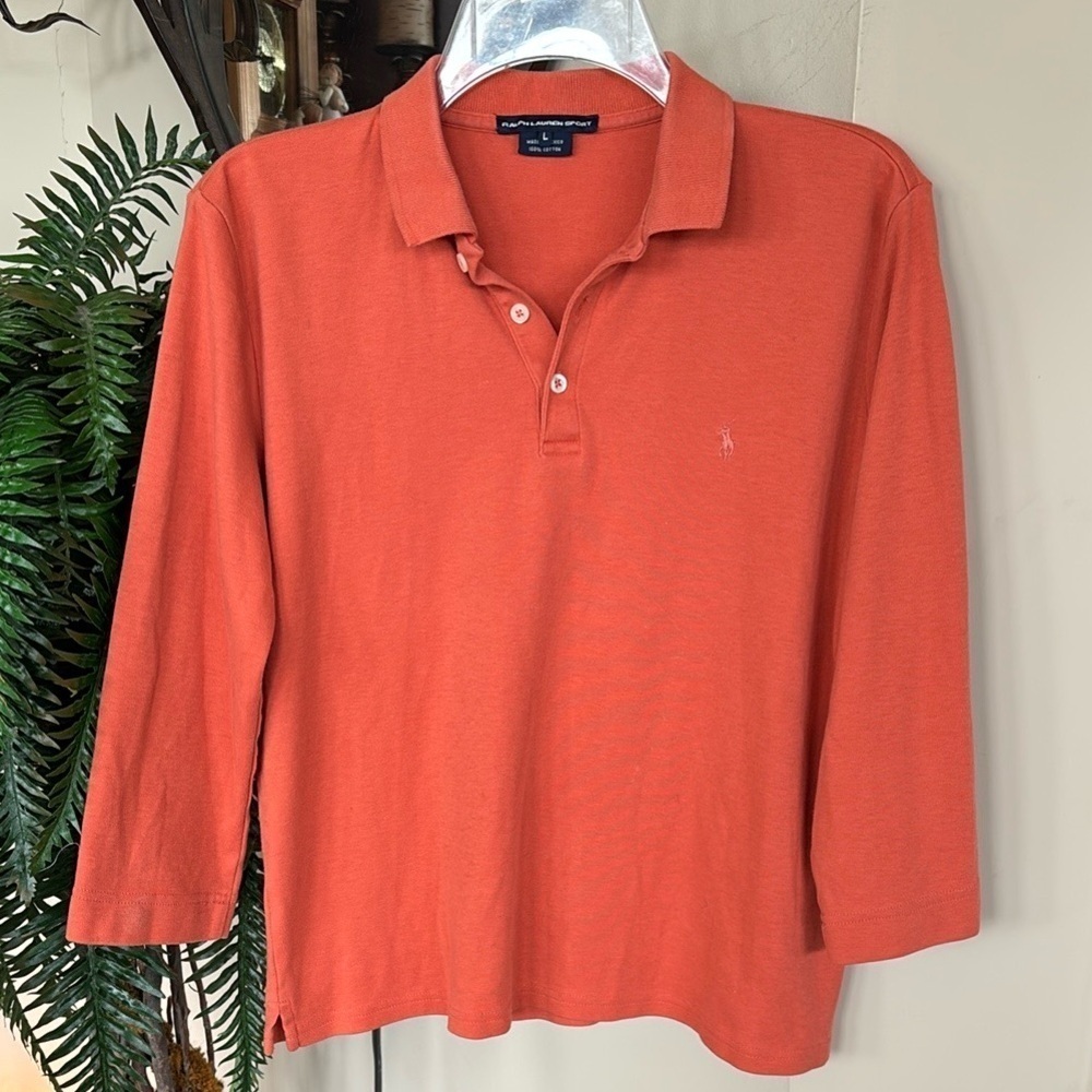 Polo Ralph Lauren Burnt Orange Top 3/4 Sleeves Collared Preppy Embroidered Pony